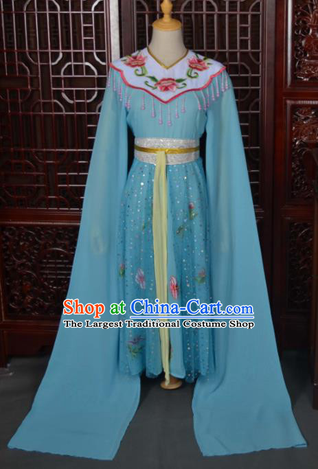 Traditional Chinese Beijing Opera Diva Costumes Ancient Princess Embroidered Blue Dress for Kids