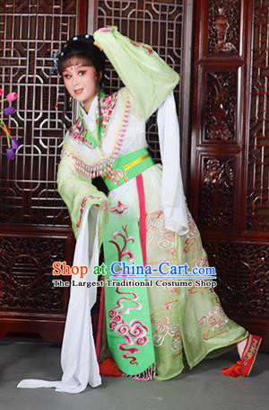 Traditional Chinese Beijing Opera Diva Costumes Ancient Imperial Consort Embroidered Light Green Dress for Adults