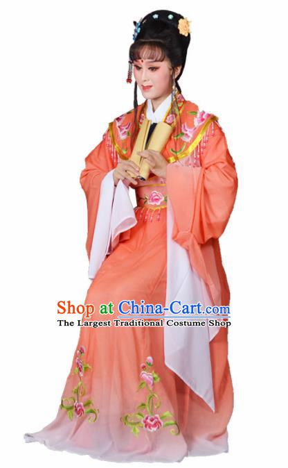 Traditional Chinese Beijing Opera Actress Costumes Ancient Princess Embroidered Orange Dress for Adults