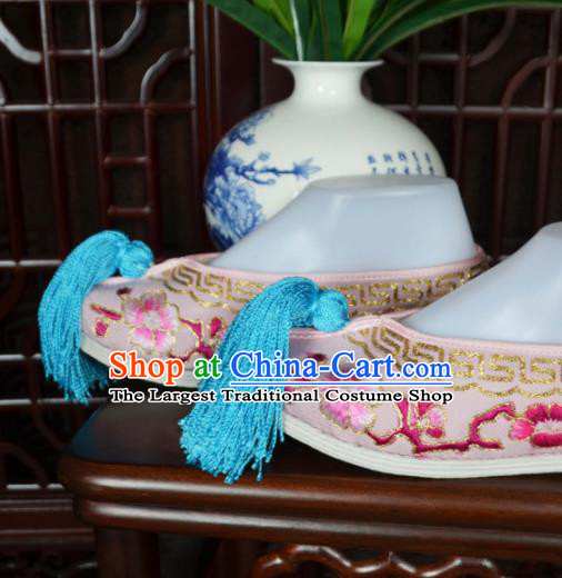 Traditional Chinese Beijing Opera Actress Embroidered Shoes Ancient Princess Pink Hanfu Shoes for Women