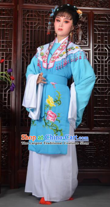 Traditional Chinese Peking Opera Diva Costumes Ancient Princess Blue Dress for Adults