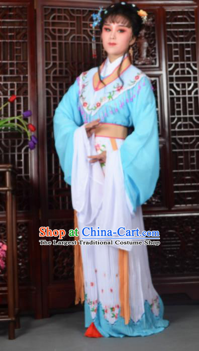Traditional Chinese Peking Opera Diva Costumes Ancient Peri Blue Dress for Adults
