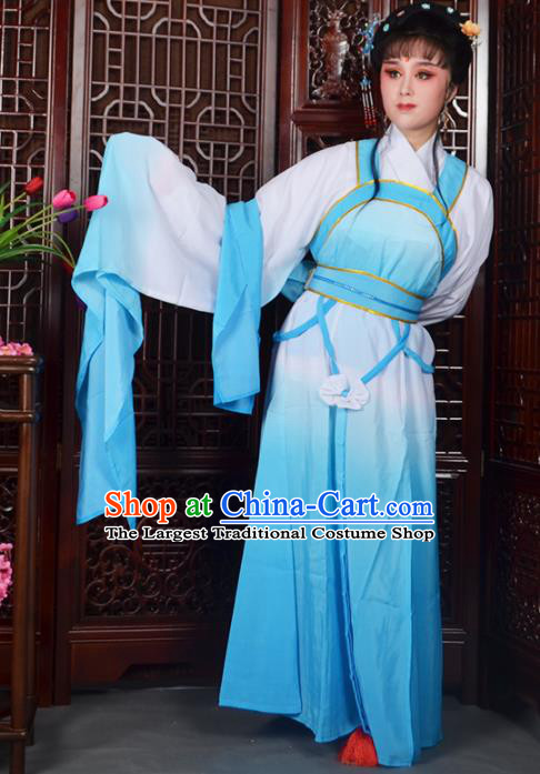 Traditional Chinese Beijing Opera Actress Costumes Ancient Peri Blue Dress for Adults