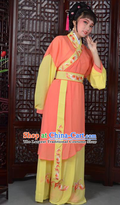 Traditional Chinese Peking Opera Young Lady Costumes Ancient Maidservants Orange Dress for Adults