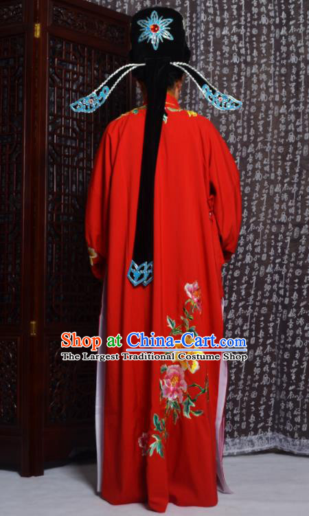 Professional Chinese Peking Opera Niche Costumes Embroidered Peony Red Robe for Adults