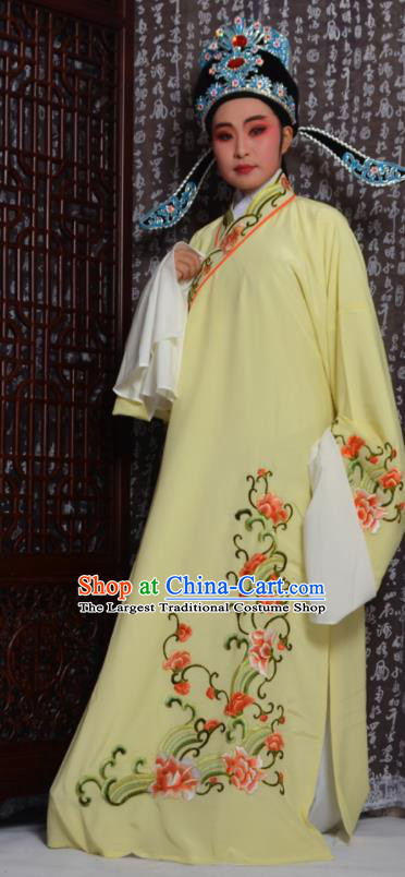 Professional Chinese Peking Opera Niche Costumes Embroidered Yellow Robe for Adults