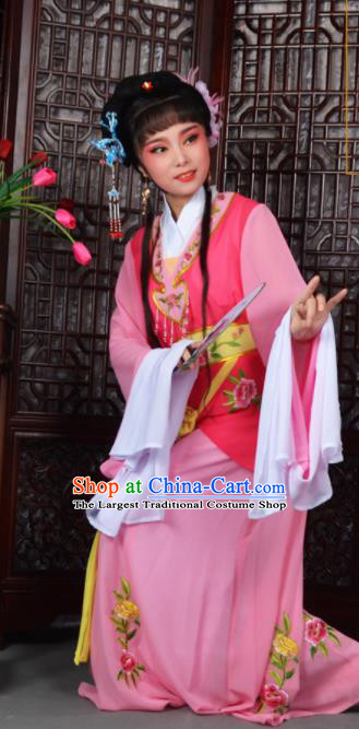 Traditional Chinese Peking Opera Young Lady Costumes Ancient Maidservants Pink Dress for Adults