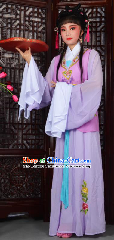Traditional Chinese Peking Opera Young Lady Costumes Ancient Maidservants Purple Dress for Adults