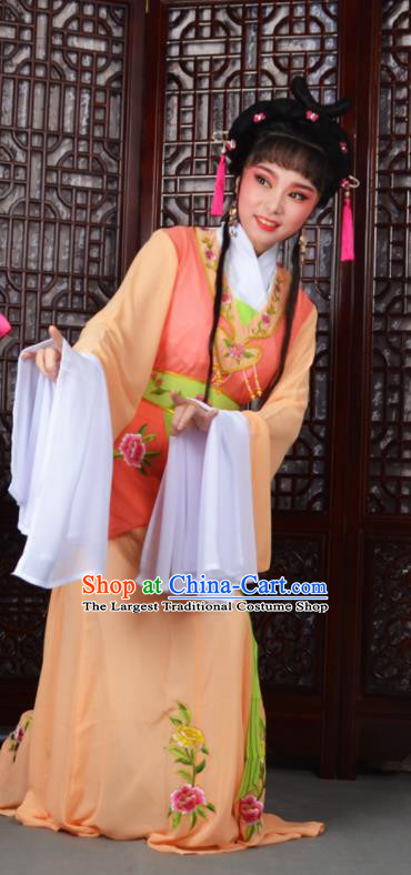 Traditional Chinese Peking Opera Young Lady Costumes Ancient Maidservants Orange Dress for Adults