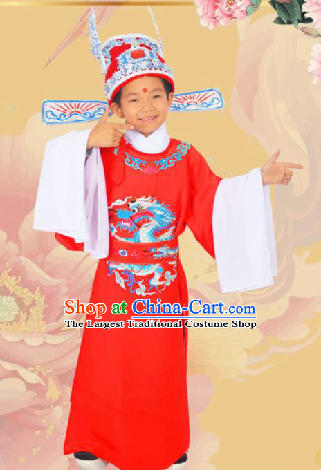 Professional Chinese Peking Opera Niche Costumes Ancient Childe Embroidered Red Clothing for Kids