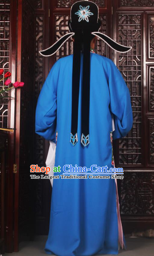 Professional Chinese Peking Opera Niche Costumes Ancient Scholar Royalblue Clothing and Hat for Adults