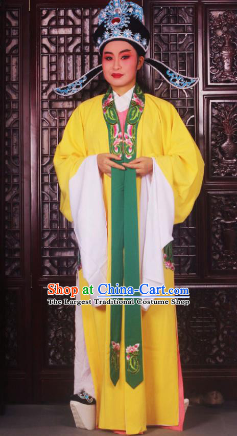 Professional Chinese Peking Opera Niche Costumes Ancient Scholar Yellow Clothing and Hat for Adults