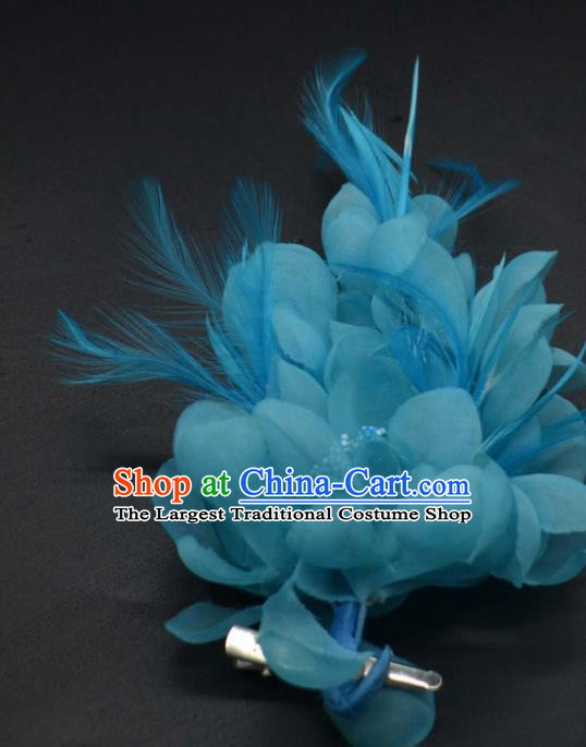 Traditional Chinese Peking Opera Diva Hair Accessories Ancient Princess Blue Feather Hair Stick Headwear for Women