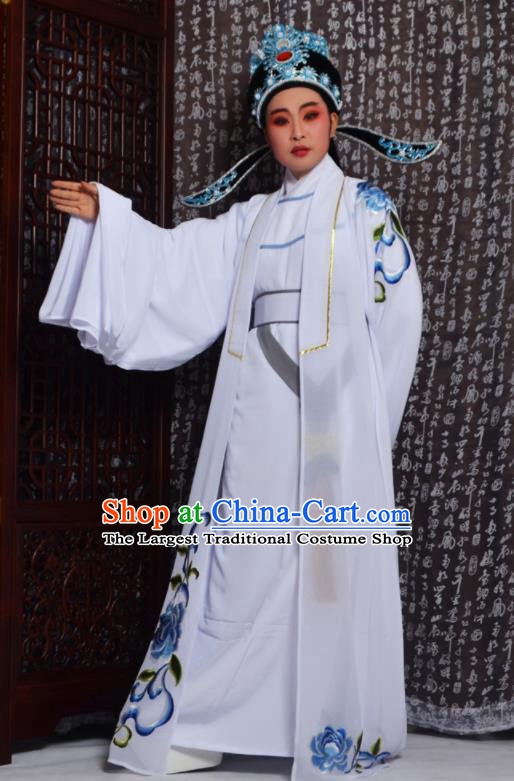 Professional Chinese Peking Opera Niche Costumes Embroidered White Clothing for Adults