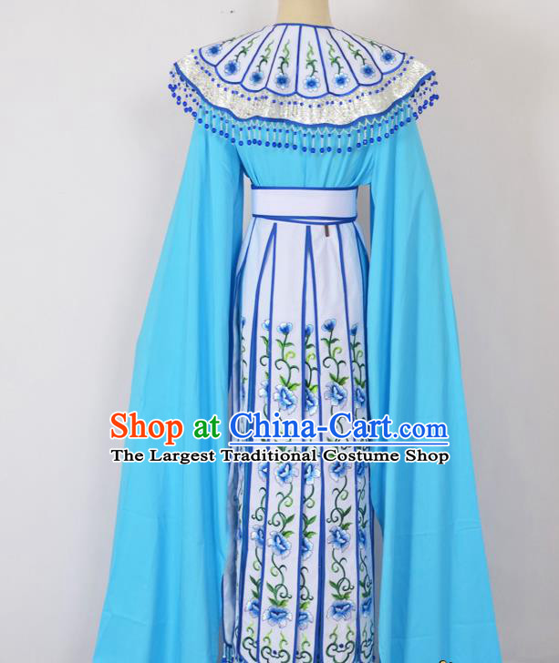 Chinese Ancient Palace Princess Embroidered Blue Dress Traditional Peking Opera Actress Costumes for Adults