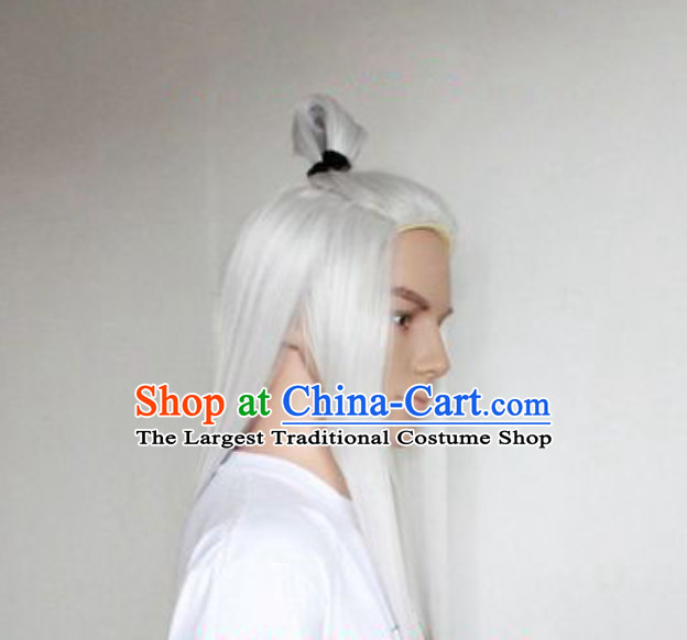 Traditional Ancient Chinese White Long Wig for Men