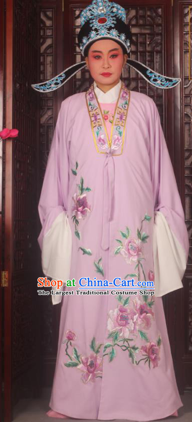 Top Grade Chinese Beijing Opera Scholar Costumes Peking Opera Niche Embroidered Lilac Clothing for Adults
