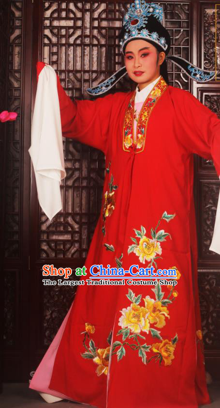 Top Grade Chinese Beijing Opera Scholar Costumes Peking Opera Niche Embroidered Red Clothing for Adults