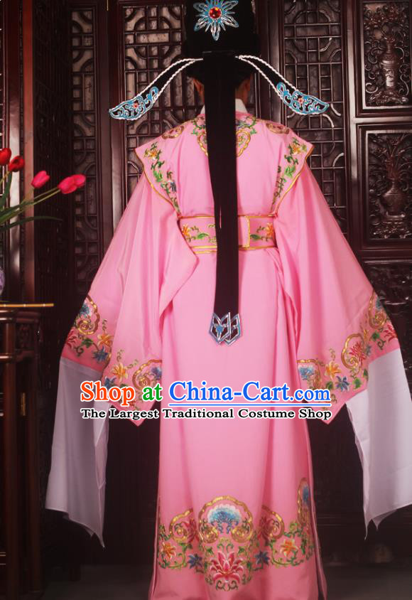Top Grade Chinese Beijing Opera Niche Pink Costumes Peking Opera Scholar Embroidered Clothing for Adults