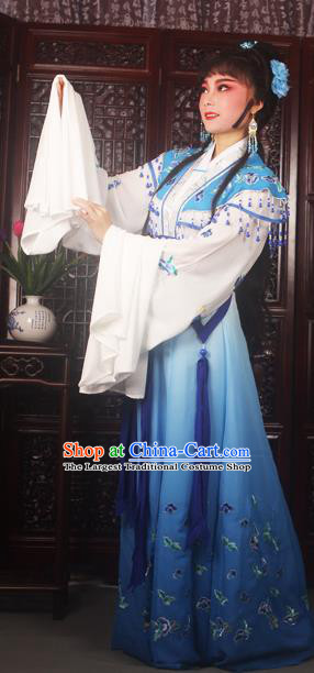 Traditional Chinese Peking Opera Peri Princess Costumes Ancient Palace Lady Embroidered Blue Dress for Adults