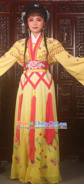 Traditional Chinese Peking Opera Peri Costumes Ancient Palace Princess Embroidered Yellow Dress for Adults