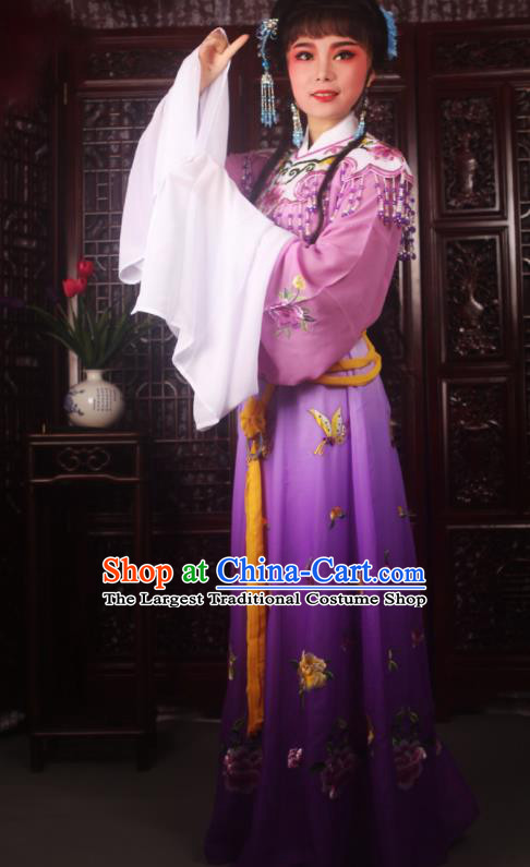 Traditional Chinese Peking Opera Diva Costumes Ancient Palace Princess Purple Embroidered Dress for Adults