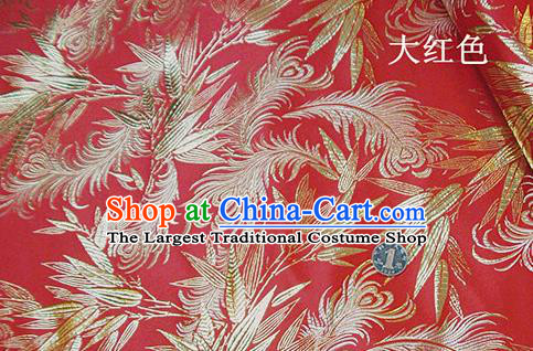 Traditional Chinese Royal Feather Bamboo Pattern Red Brocade Tang Suit Fabric Silk Fabric Asian Material
