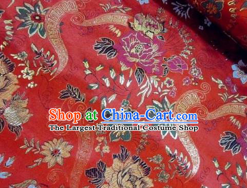 Traditional Chinese Royal Peony Flowers Pattern Red Brocade Tang Suit Fabric Silk Fabric Asian Material