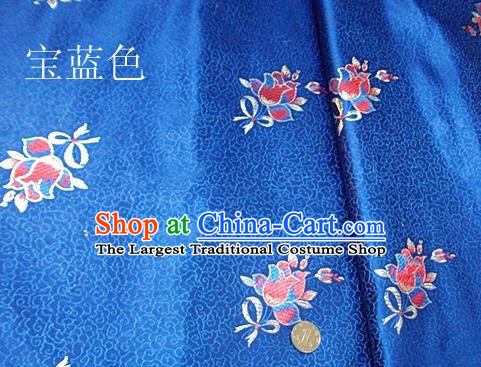 Traditional Chinese Royal Tulipa Pattern Royalblue Brocade Tang Suit Fabric Silk Fabric Asian Material