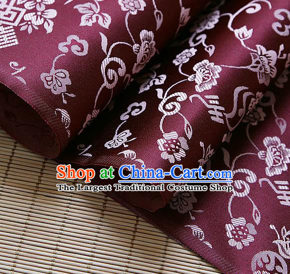 Asian Traditional Classical Pattern Purplish Red Brocade Cloth Drapery Korean Hanbok Palace Satin Silk Fabric