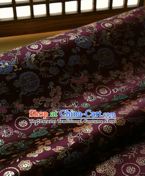 Asian Traditional Classical Pattern Wine Red Brocade Cloth Drapery Korean Hanbok Palace Satin Silk Fabric