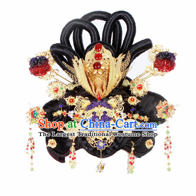 Chinese Traditional Tang Dynasty Hair Accessories Ancient Queen Wigs and Hairpins for Women