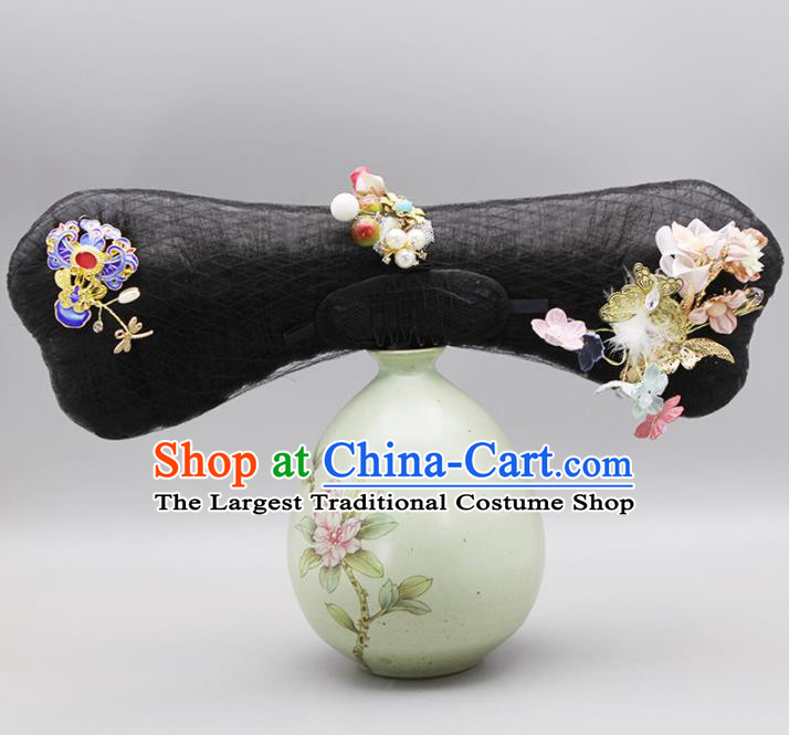 Chinese Traditional Qing Dynasty Hair Accessories Ancient Imperial Consort Wigs and Hairpins for Women
