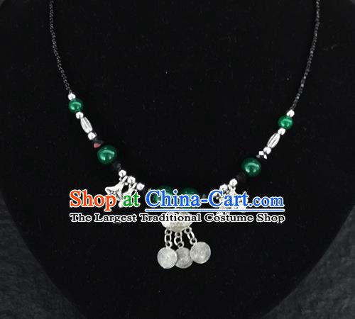 Chinese Traditional Jewelry Accessories Yunnan National Longevity Lock Pendant Green Beads Necklace for Women