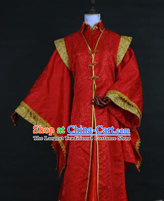 Chinese Traditional Ancient Swordsman Bridegroom Red Costumes for Men