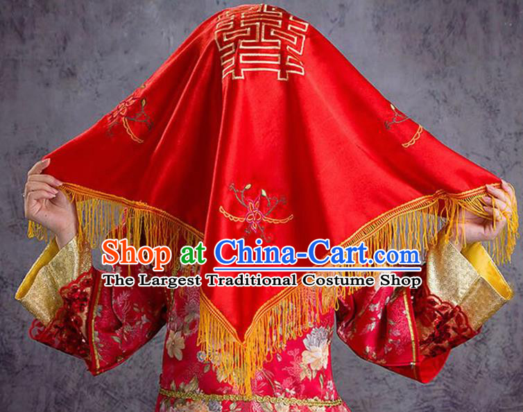 Chinese Traditional Wedding Hair Accessories Ancient Bride Red Silk Headwear for Women