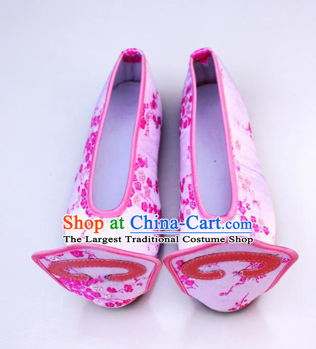 Chinese Traditional Hanfu Shoes Pink Satin Shoes Ancient Princess Embroidered Shoes for Women