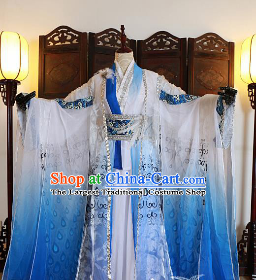 Chinese Traditional Ancient Swordsman Blue Costumes for Men