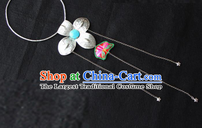 Chinese Traditional Accessories Yunnan Minority Sliver Flower Necklace for Women