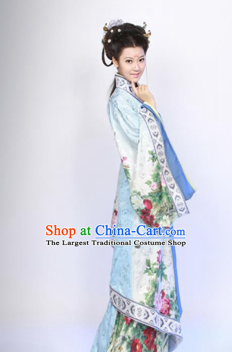 Traditional Chinese Han Dynasty Princess Costume Ancient Hanfu Curving Front Robe for Women