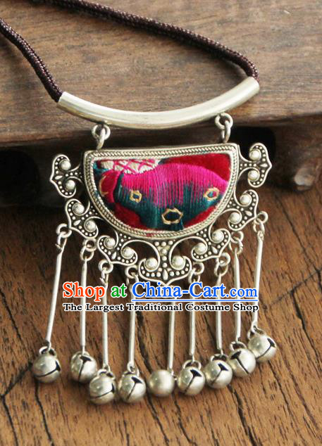 Chinese Traditional Yunnan Miao Minority Necklace Ethnic Bells Tassel Embroidered Accessories for Women