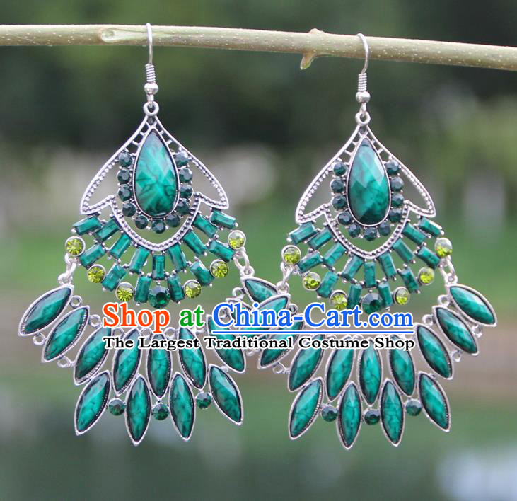 Chinese Traditional Ethnic Green Earrings Yunnan National Ear Accessories for Women