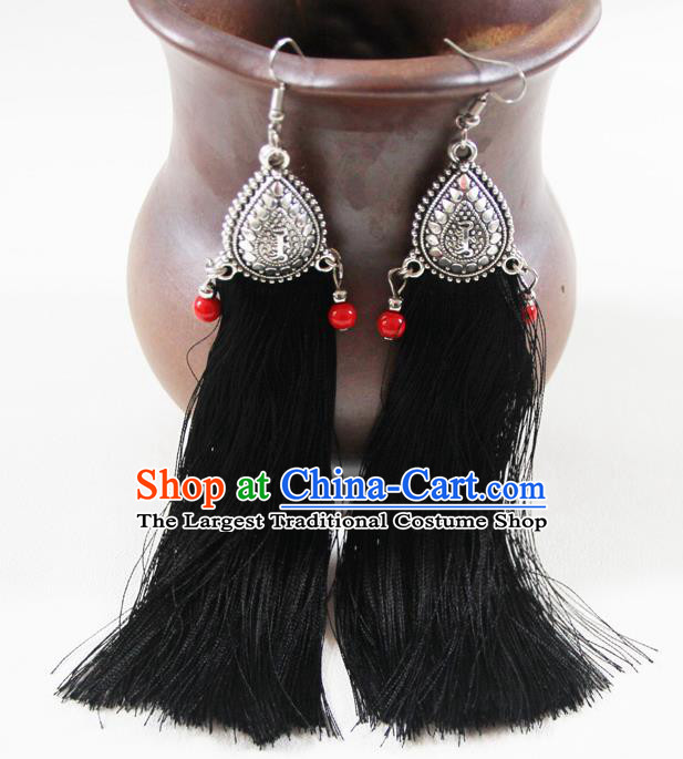 Chinese Traditional Ethnic Black Tassel Earrings Yunnan National Ear Accessories for Women