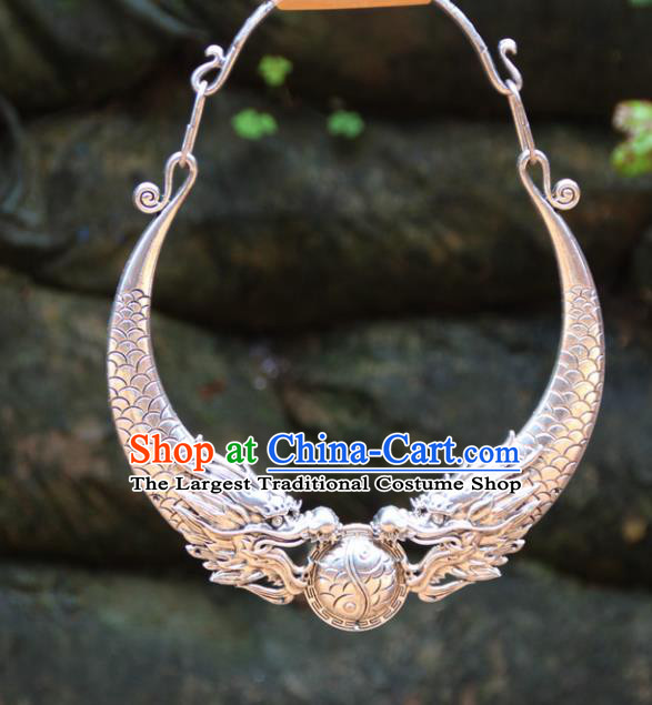 Chinese Traditional Minority Carving Dragons Necklace Ethnic Folk Dance Accessories for Women
