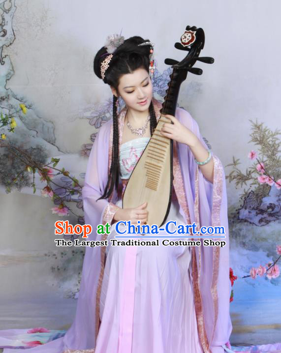 Chinese Ancient Peri Purple Hanfu Dress Tang Dynasty Geisha Embroidered Historical Costumes for Women