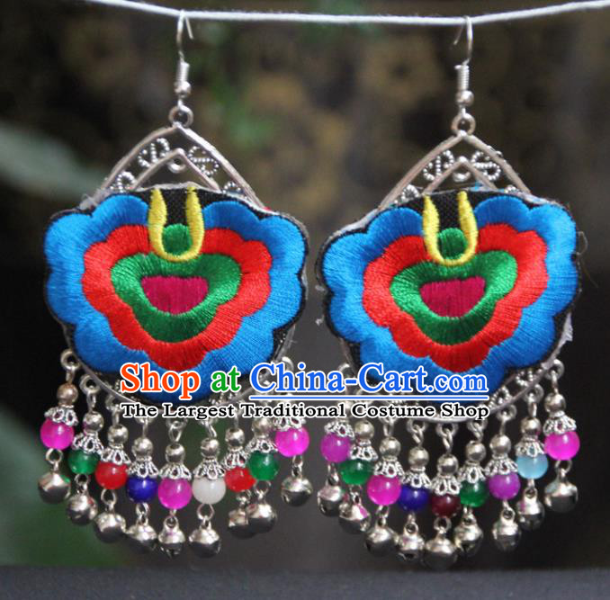 Chinese Traditional National Ethnic Earrings Embroidered Blue Ear Accessories for Women