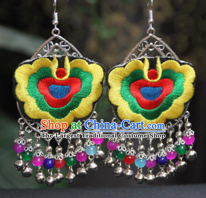 Chinese Traditional National Ethnic Earrings Embroidered Yellow Ear Accessories for Women
