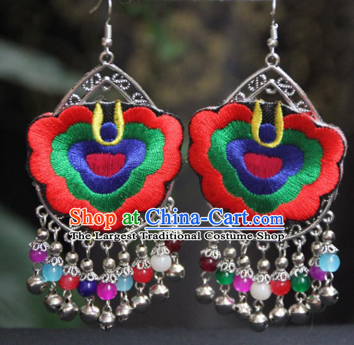 Chinese Traditional National Ethnic Earrings Embroidered Red Ear Accessories for Women