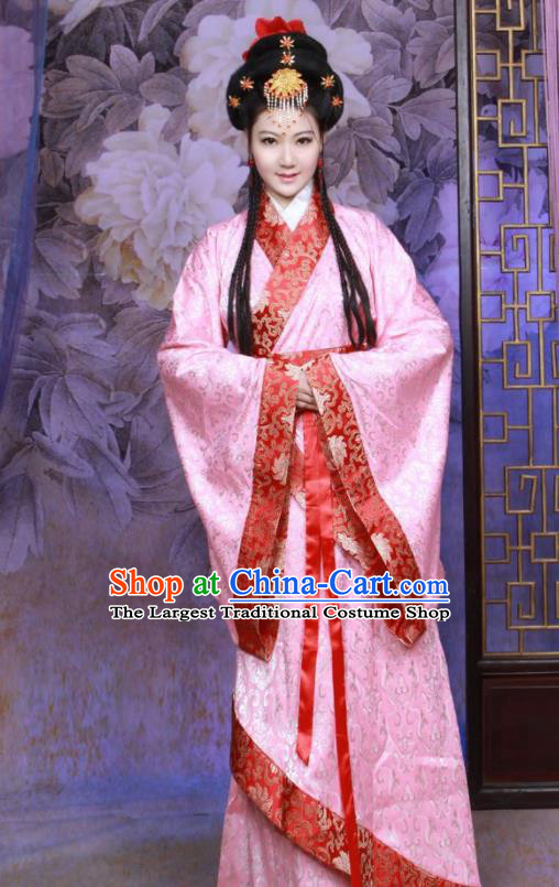 Chinese Ancient Imperial Consort Pink Hanfu Dress Han Dynasty Palace Lady Historical Costumes for Women