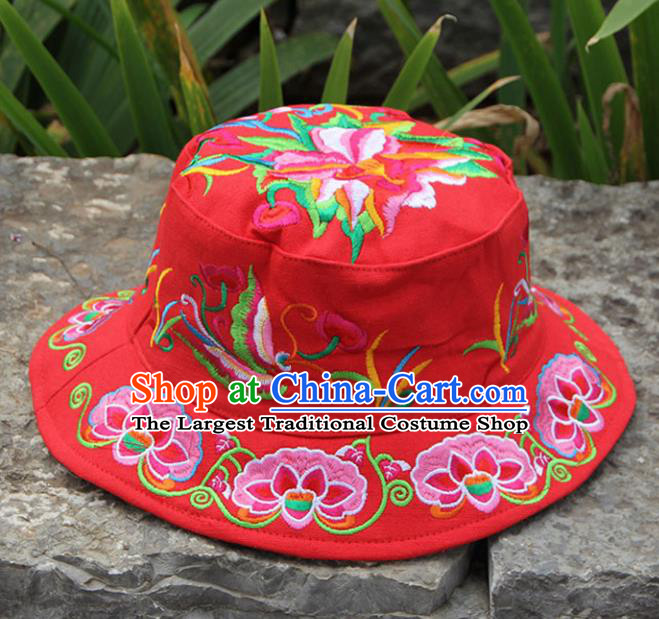 Chinese Traditional National Embroidered Peony Red Hat for Women